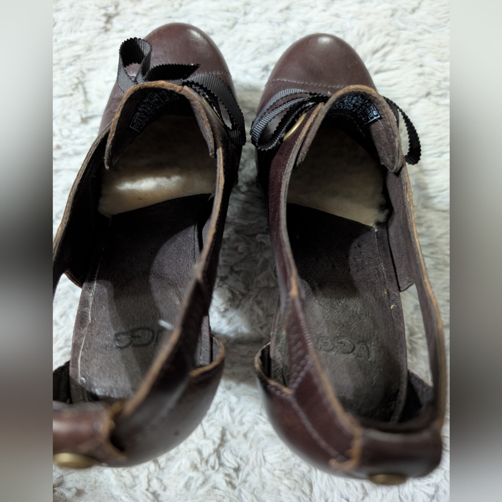 Ugg Celestina Brown Leather Platform Heels Women's Size 7.5 - Picture 7 of 11